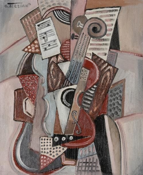 Georges TERZIAN (né en 1939)
Femme à la guitare, 2004
Huile sur toile.
Signée en haut à gauche.
Signée, datée et titrée au dos.
61 x 50 cm