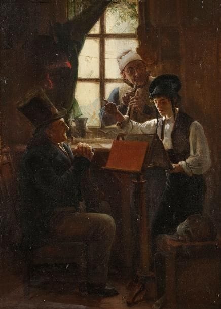 Jean-Georges VIBERT (1840-1902)
La Leçon de musique, 1864
Huile sur toile.
Signée et datée en bas à gauche.
46 x 33 cm
