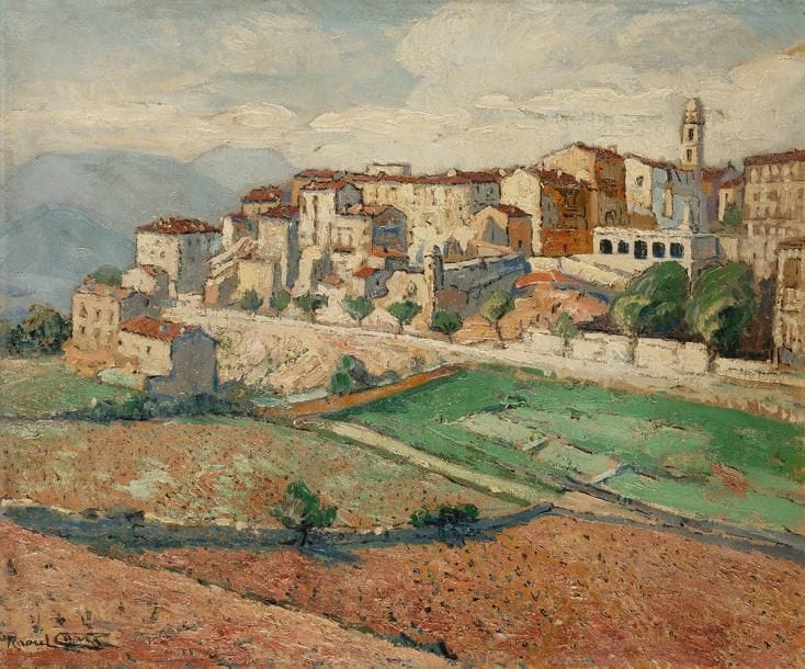 Raoul CARRE (1868-1933)
Corse, vue de Sartène
Huile sur toile.
Signée en bas à gauche.
Signée et située au dos sur le châssis.
50 x 61 cm