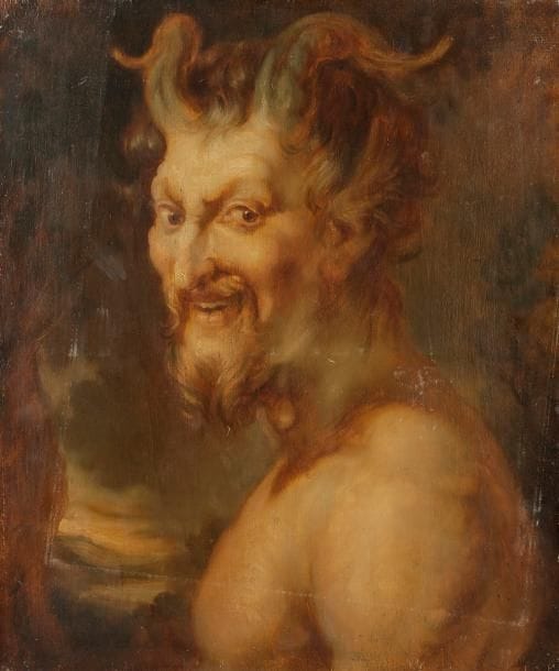Louis ANQUETIN (1861-1932)
Autoportrait en faune
Huile sur toile.
(Usures).
65 x 54 cm