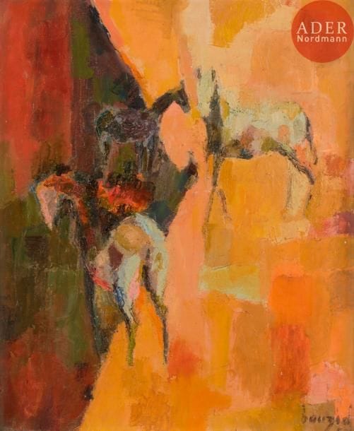 Mohamed BOUZID [algérien] (né en 1929)
Chevaux, 1957
Huile sur toile.
Signée et datée en bas à droite.
46 x 38 cm