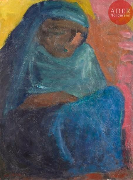 Ardash KAKAFIAN [irakien] (1941-1999)
La Vieillesse, 1961-63
Huile sur toile.
Signée et datée « 1961 » en bas à gauche.
Signée, datée « 1963 » et titrée au dos.
(Usures sur les bords).
81 x 60 cm