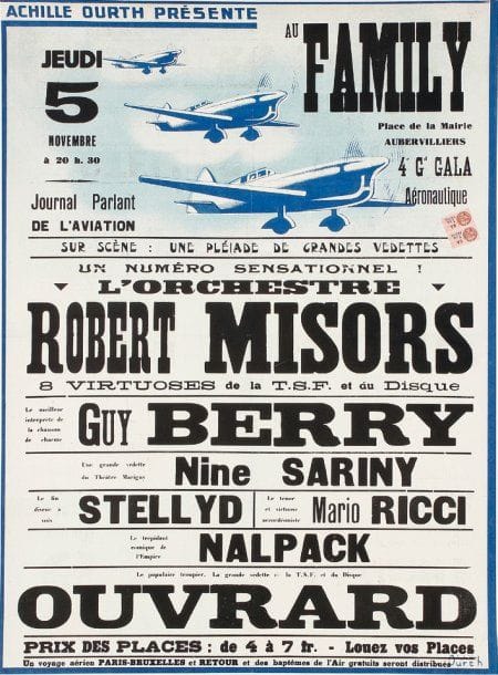 ANONYME
2 Affiches d'aviation Pantin Palace-Aubervilliers. Années 30. Entoilée. Bon état. 83 x 60 cm.