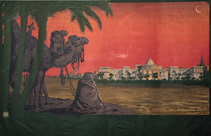 Géo DORIVAL
Le Caire exemplaire avant la lettre. Signée et datée 1910 en bas à droite. Entoilée. Assez bon état (pliures, cassures). 83 x 143 cm. Bibliographie : catalogue raisonné n°15-4.