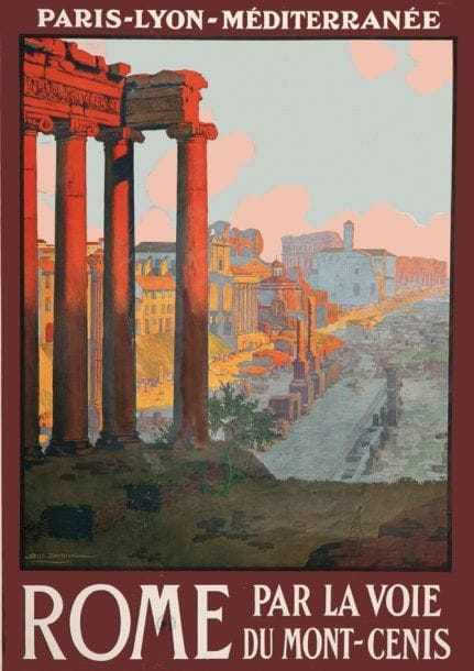 Géo DORIVAL
Rome par la voie du Mont-Cenis. Signée et datée 1913 en bas à gauche. Entoilée. Assez bon état (déchirures). 108 x 78 cm. Bibliographie : catalogue raisonné n°62-1.