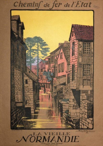 Géo DORIVAL
La vieille Normandie - Vire. Signée et datée 1913 en bas à droite. Contrecollée sur papier japon. Assez bon état (petites déchirures). 105 x 75 cm. Bibliographie : catalogue raisonné n°54-1b.
