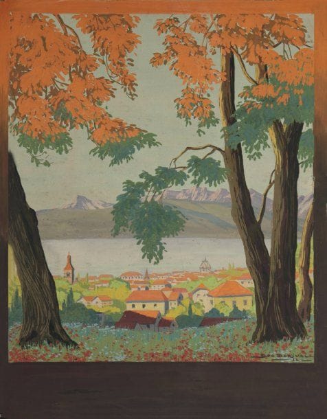 Géo DORIVAL
Lac de montagne. Gouache sur papier. Signée et datée 1922 en bas à droite. 50 x 38,50 cm.