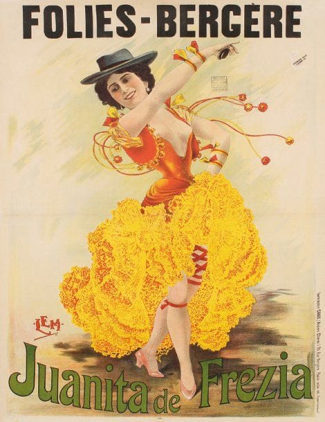 LEM
Folies Bergère. Juanita de Frezia. 1899 Imp. Chaix, Paris (at.iheret). Entoilée. Bon état. 120 x 100 cm.