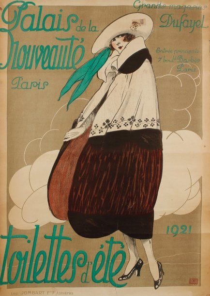 L.G
Palais de la nouveauté - Toilette d'été, 1921. Signée en bas à droite. Non entoilée. Bon état général. 115 x 78 cm.