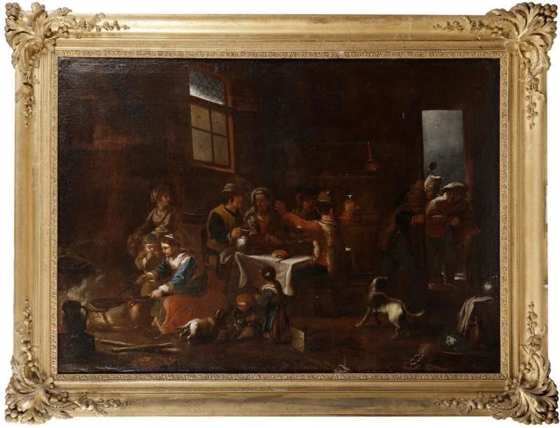 Attribué à Pietro Domenico OLIVERO (1679 - 1755)
Les crêpes 
Toile 
95 x 134 cm
Restaurations anciennes