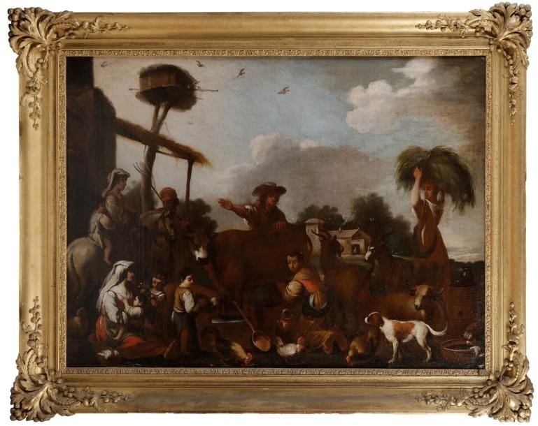 École d’Italie DU NORD vers 1740
Troupeau et paysans 
Toile 
95 x 134 cm
Restaurations anciennes