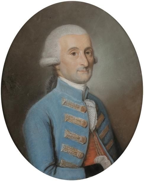 VALLIÈRE (actif 1773 - 1792)
Portrait d’homme en habit bleu à galons dorés, manchettes noires, la main droite passée dans son gilet rouge, perruque poudrée et catogan
Pastel sur vélin tendu sur châssis, fin du XVIIIe siècle
Signé et daté à droite : Vallière / 1790
Ovale, 32,3 x 22,3 cm ; sous verre sous bordure de papier doré (petits accidents).

Vallière mena une double carrière, comme militaire et comme dessinateur très introduit à la Cour de Louis XVI. Il est représenté notamment au musée Antoine Lécuyer à St Quentin et au musée des Beaux-arts de Besançon.

Ce pastel sera inclus dans l’étude en cours sur Vallière par Mme Lemoine-Bouchard.