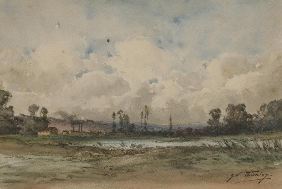 William Georges THORNLEY (1857-1935)
Paysage au grand ciel
Aquarelle.
Signée en bas à droite.
18 x 26 cm