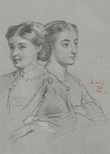 Louis BOULENGER (1806-1867)
Portrait de deux femmes
Trois crayons sur papier bleu
Signé « Louis B «.
32 x 23 cm