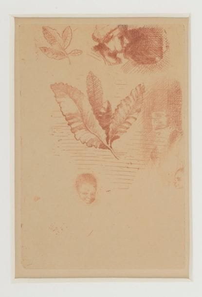Odilon Redon (1840-1916)
Croquis. Avant 1870. Eau-forte. 81 x 121. Mellerio 13. Impression en sanguine. Belle épreuve sur vergé, du tirage à 15 épreuves effectué en 1922 sur le cuivre réduit en tête. Légère oxydation du feuillet. Toutes marges. Cadre. 