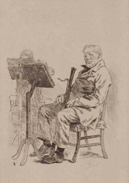 Félicien Rops (1833-1898)
Le Bassoniste. Eau-forte. 126 x 185. Rouir 755. Belle épreuve sur chine appliqué. Rousseurs claires sur le support. Petite auréole claire d’humidité dans l’angle inférieur droit. Belles marges. Joint : Les Bas-fonds de la société. Héliogravure et pointe sèche. 155 x 203. Rouir 863. Belle épreuve tirée en sanguine sur chine volant. Fortes ondulations dues à la pression au tirage. Minuscules rousseurs. Belles marges (celle du bas rempliée). Ens. 2 p.