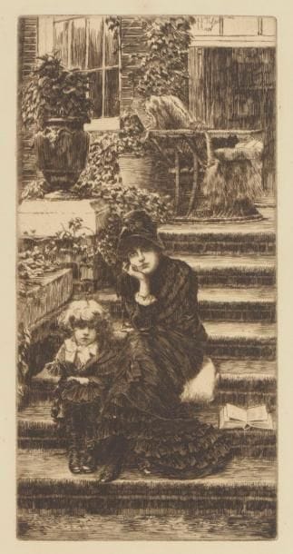 James-J.-J. Tissot (1836-1902)
Rêverie. 1880. Eau-forte et pointe sèche. 113 x 227. Wentworth 52. Très belle épreuve sur vergé mince. Infime oxydation. Toutes marges.