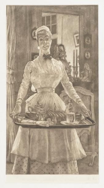James-J.-J. Tissot (1836-1902)
Le Matin. 1886. Manière noire. 260 x 490. Wentworth 82. Très belle épreuve sur chine appliqué. Deux légers traits de crayon rouge dans l’angle supérieur gauche du feuillet. Toutes marges. 