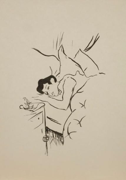 Henri de Toulouse-Lautrec (1864-1901)
Ta bouche. 1893. Lithographie. 180 x 255. Delteil 21 ; Wittrock 7. Très belle et fraîche épreuve sur simili-japon de la pierre-clé tirée en noir, sans la lettre. Court pli cassé dans l’angle inférieur droit. Toutes marges.