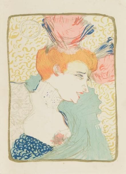 Henri de Toulouse-Lautrec (1864-1901)
Mademoiselle Marcelle Lender en buste. 1895. Lithographie. 240 x 325. Delteil 102 ; Wittrock 99. Impression en couleurs. Très belle et fraîche épreuve sur vélin crème, du tirage à 100 épreuves pour l’édition française de Pan, sans le texte typographié. Infimes rousseurs marginales. Fine trace verticale de frottement en travers de la gorge du modèle. Toutes marges. 