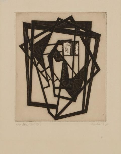 Pierre Courtin (1921-2012)
18 août 1948. Burin. 95 x 115. Putman 50. Très belle épreuve sur vélin mince crème, annotée au crayon « 9eme état 18 août 1948 », signée et numérotée. Petits restes de papier gommé dans les angles au verso. Timbre de douane dans l’angle supérieur droit au verso (légèrement visible par transparence au recto). Toutes marges. Tirage à 40 épreuves. 