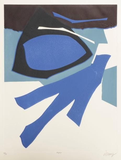 Bertrand Dorny (1931-2015)
Mayen. 1970-1971. Aquatinte (au moyen de deux zincs et d’une pièce émerisée). 490 x 645. Arnaud 116. Impression en couleurs. Très belle épreuve sur vélin, numérotée, titrée et signée au crayon. Toutes marges. Tirage à 40 épreuves. 