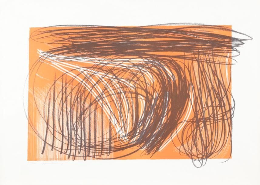Hans Hartung (1904-1989)
L 1971-1. 1970. Zincographie. 660 x 430. Mason 344. Impression en couleurs. Très belle et fraîche épreuve sur vélin blanc, numérotée et signée au crayon. Toutes marges. Tirage à 200 épreuves. Timbre sec : Cercle graphique européen. 