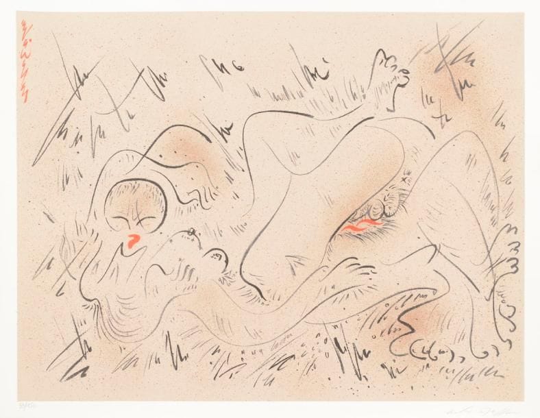 André Masson (1896-1987)
Mythologie sexuelle. Vers 1970. Lithographie. 617 x 480. Impression en couleurs. Très belle épreuve sur vélin blanc, numérotée et signée au crayon, et revêtue du timbre sec de l’atelier. Toutes marges. Tirage à 150 épreuves.
