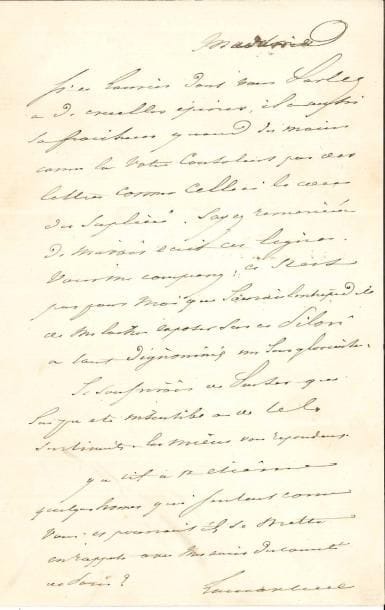 Alphonse de LAMARTINE. 3 L.A.S., 1853 et 1858 ; 2 pages et demie, 1 et 1 pages in-8, une adresse et une enveloppe.
   1er janvier 1853. « J’ai souvent pensé à vous depuis que la Providence a secondé vos vertus et vos travaux. Je n’ai pas le droit de me plaindre d’aucune ingratitude. Mais quand la nation serait ingrate en masse la reconnaissance d’un seul bon cœur comme le vôtre compenserait tout. Les peuples ont des opinions les individus seuls ont un cœur »…
   À Mme Pauline Lion à Saint-Étienne. [Paris 21 juillet 1858]. « Si ce laurier dont vous parlez a de cruelles épines, il a aussi sa fraîcheur quand des mains comme la vôtre consolent […] Ce n’est pas pour moi que j’aurai l’intrépidité de me laisser exposer sur ce Pilori à tant d’ignominies un jour glorieuses »… [Mâcon 17 octobre]. « Je ne suis pas assez heureux […] pour être si malheureux. Je ne puis pas trouver un acheteur. Voilà pourquoi je me dépouille pièce à pièce. La France est odieuse mais des cœurs comme le vôtre consolent de tout »…
   On joint une pièce avec apostille a.s., mars 1841.