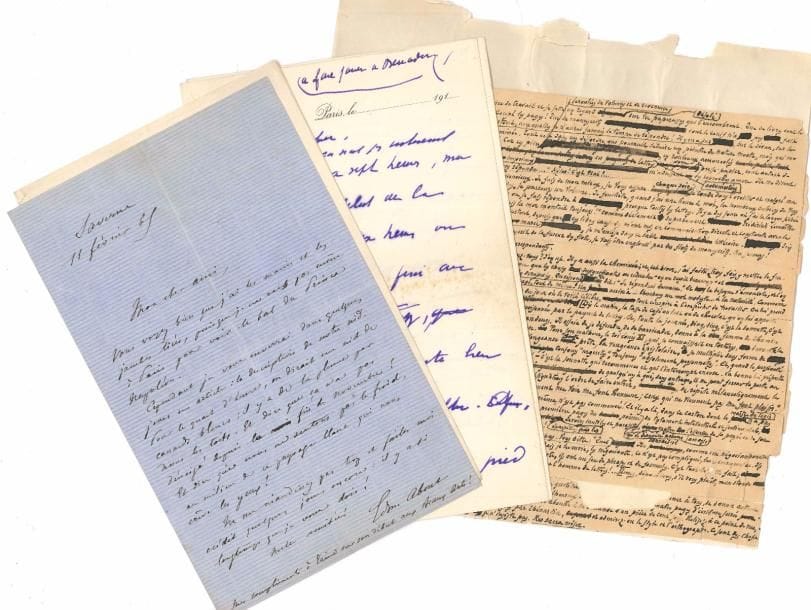 Littérature. 37 lettres ou pièces, la plupart L.A.S.
   Edmond About, Théodore de Banville, Maurice Barrès (minute), Jules Claretie, François Coppée (ms autogr., Ma Correspondance, défauts), Félix Dupanloup, Paul Féval (2 à un compatriote), Ernest Feydeau (à P. de Saint-Victor), Denis Fustel de Coulanges (2), François Guizot, Gyp, Clovis Hugues, Eugène Labiche (2), Henri-Dominique Lacordaire (2), Émile Littré (2), Lockroy, Henri Meilhac (2), Charles de Montalembert (2) , Jean Moréas, Jean Psichari (2), Edgar Quinet, Marcel Schwob, Georges Sorel, Sully-Prudhomme, Louis Veuillot (4), Melchior de Vogüé.