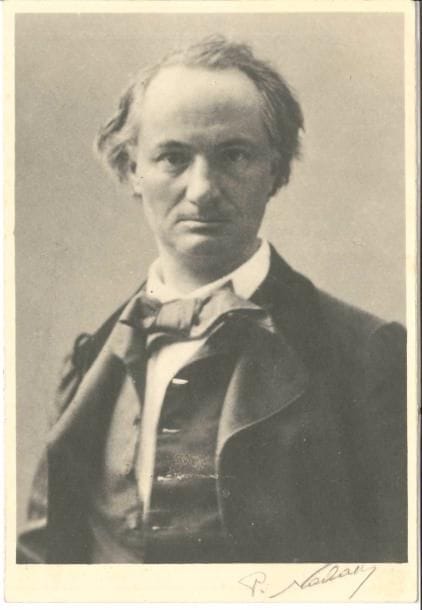 [Charles BAUDELAIRE]. Photographie ; 17 x 11,8 cm.
   Retirage tardif de la photographie en buste par Nadar, avec signature (apocryphe ?) au crayon « P. Nadar ». Au dos, mention manuscrite « Collection F. Carvillani ».