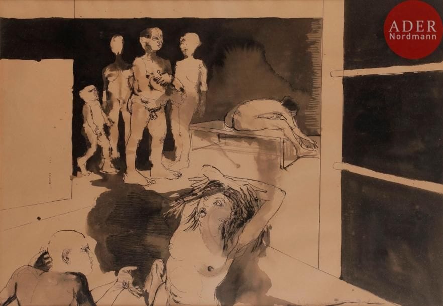 Gérard Diaz GERARDIAZ (né en 1938)Le Bain japonaisEncre et lavis d'encre.Porte une signature en bas à droite49 x 64 cm