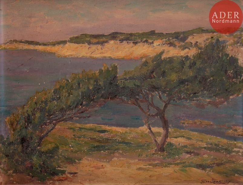 Georges L. Gyaniny dit Geo GYANINY (XXe siècle)Bord de mer en MéditerranéeHuile sur panneau.Signée en bas à droite.27 x 35 cm