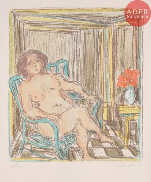 André COTTAVOZ (1922-2012)Femme nue assise, 1974Lithographie.Signée, datée et numérotée sur 150.73 x 53 cm