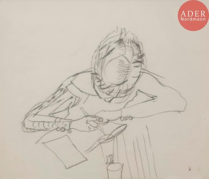 Raymond LEGUEULT (1898-1971)Femme écrivantCrayon noir.Porte le timbre du monogramme en bas à droite.23 x 27 cm