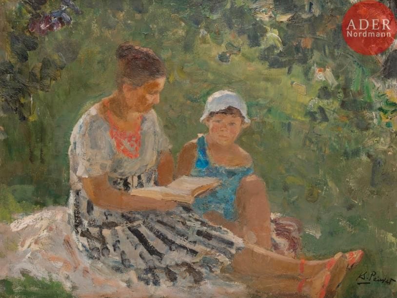 Victor Iossifovitch REIKHET (1922-2000)Femme à la lecture, 1985Huile sur toile.Signée en bas à droite.Signée et datée au dos.80 x 100 cm