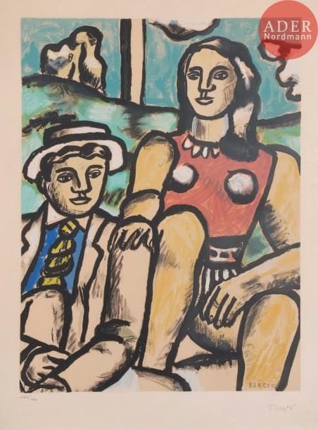 D'après Fernand LEGERFemme et homme en chapeau, vers 1978Lithographie d'après le tableau La Partie de campagne (fragment).Porte le timbre de la signature.Numérotée sur 350.65 x 51 cm