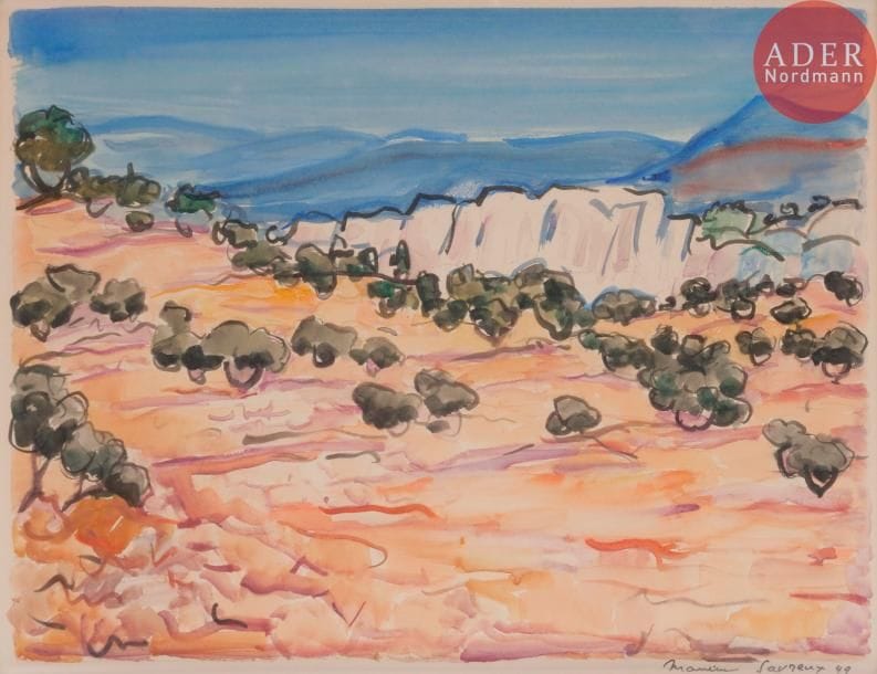 Maurice SAVREUX (1894-1970)Paysage du sud, 1949Aquarelle.Signée et datée en bas à droite.30 x 40 cm 