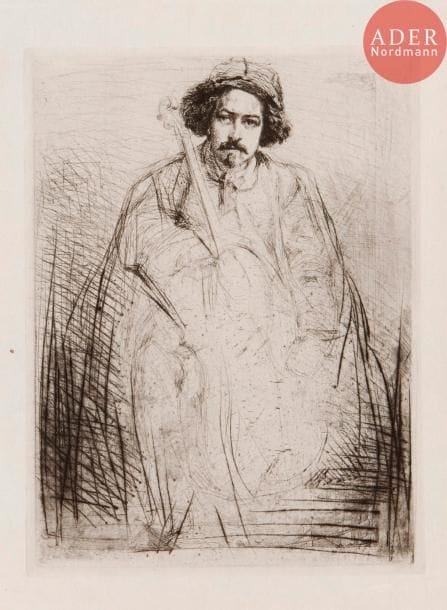 James Abbot Mc Neill WHISTLER (1834-1903)J. Becquet, sculpteur, 1859Eau-forte et pointe sèche.(Minuscule tache dans la marge gauche. Courts plis cassés dans l'angle supérieur gauche).25.3 x 19.2 cm