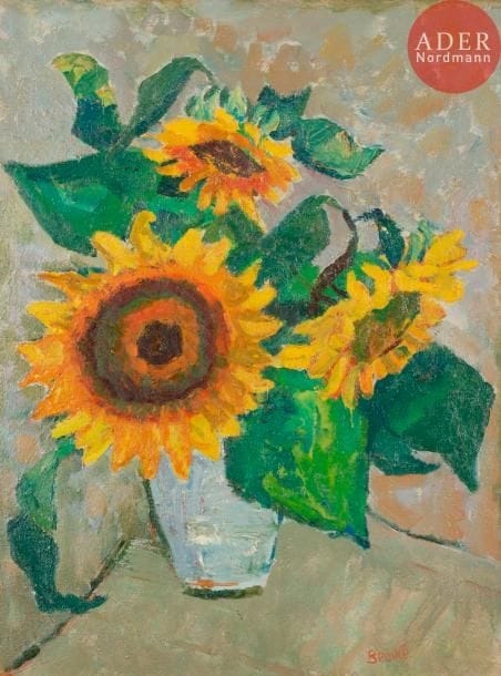 André BEAUCÉ (1911-1974)TournesolsHuile sur toile.Signée en bas à droite.Signée au dos.81 x 60 cm