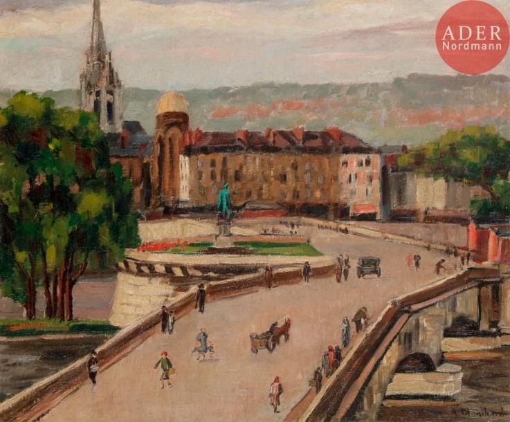 Antoine BLANCHARD (1910-1988)Rouen, le pont de pierreHuile sur toile.Signée en bas à droite.Signée et titrée au dos.52 x 63 cm