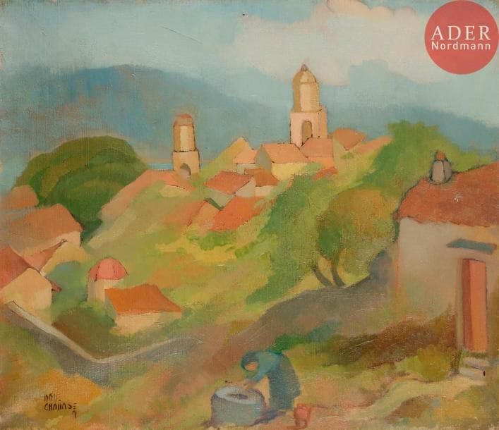 Dane CHANASE (1895-1975)Saint-TropezHuile sur toile.Signée en bas à gauche.(Petits manques).46 x 55 cm
