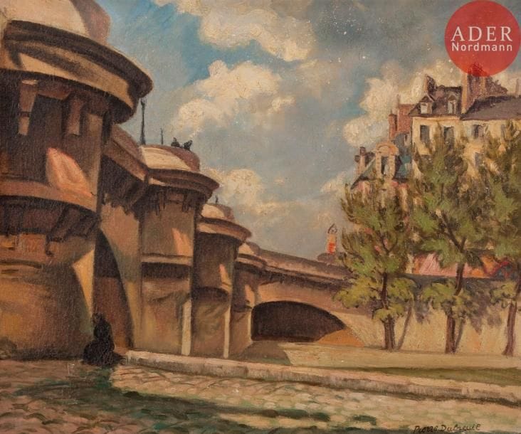 Pierre DUBREUIL (1891-1970)Paris, la Seine au Pont NeufHuile sur toile.Signée en bas à droite.46 x 55 cm
