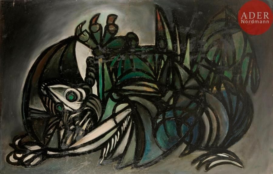 Georges-Henri PESCADÈRE (1915-2003)

La Luxure, 1952
Huile sur panneau.
Signée et datée en bas à droite.
Monogrammée, datée et titrée au dos.
(Craquelures).
99.5 x 155 cm