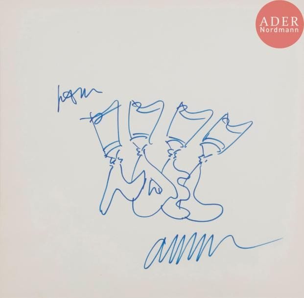 ARMAN (1928-2005)
Tubes, 1987
Feutre bleu.
Signé en pied.
Réalisé sur la page de garde de l'ouvrage Trio à cordes d'Arman.
29 x 29 cm