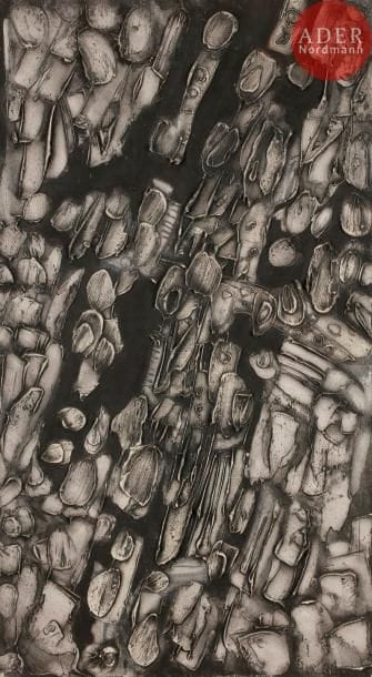 Yannis GAITIS [grec] (1923-1984)
Plage grecque, 1958
Huile sur toile.
85 x 47 cm