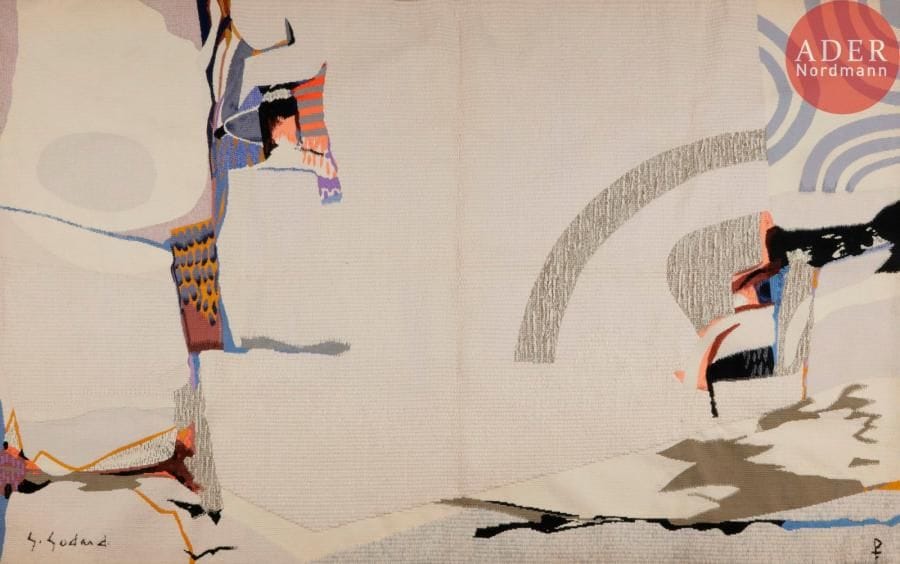 Gabriel GODARD (né en 1933)
Le Lavoir aux reflets
Tapisserie.
Signée en bas à gauche.
Signée, et titrée au dos sur le bolduc.
Édition à 3 exemplaires.
Ateliers Pinton à Aubusson.
140 x 198 cm