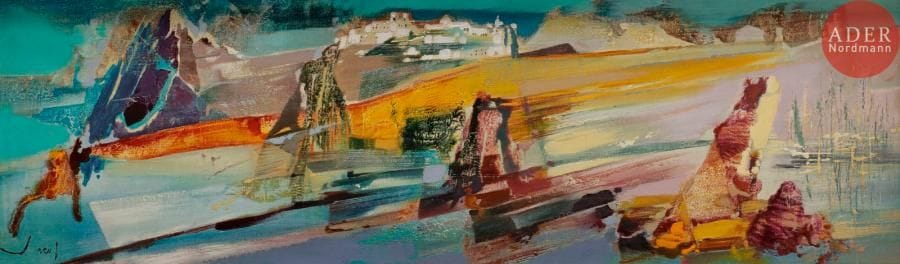 Jean Théobald JACUS (né en 1924)
Paysage
Huile sur toile.
Signée en bas à gauche.
16.5 x 54 cm