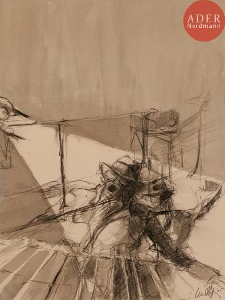 Jean LECOULTRE (1930-2007)
Personnage au chapeau, 1965
Fusain et aquarelle.
Signé et daté en bas à droite.
31.5 x 24 cm