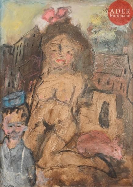 Zvy MILSHTEIN (né en 1934)
Femme nue, gendarme et chat
Huile sur toile.
Signée en bas à gauche.
100 x 73 cm
